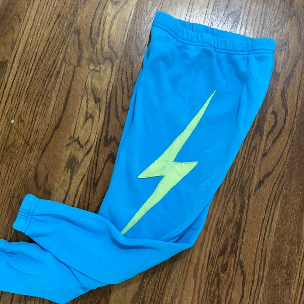 Aviator Nation Blue Sweatpants with Yellow Lightning Bolt